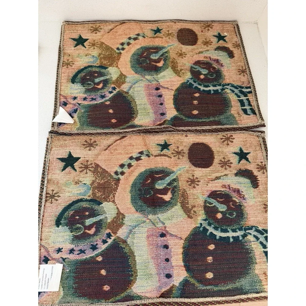 Tapestry Woven Placemats Singing Snowman Windham Weavers Set of 4 Blue